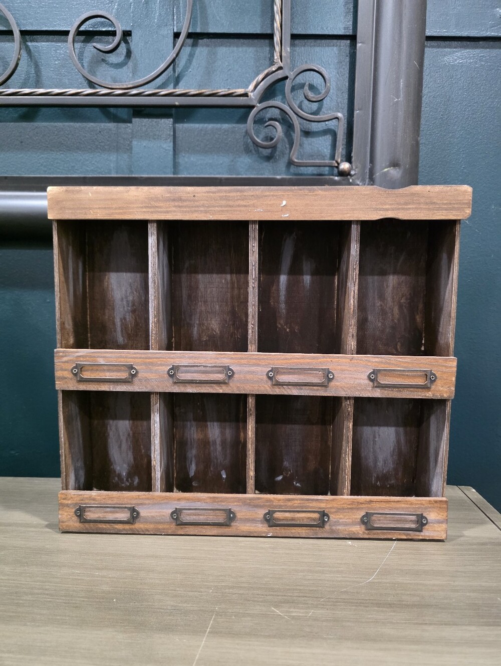 Apothecary Rustic Farmhouse Wood 8 Compartment pigeonhole spice rack Cubby Box